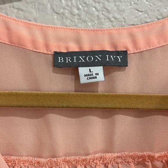 Brixon Ivy Women's Peach Sleeveless Top Embroidered sheer V Neck Size L Chic - Picture 3 of 8